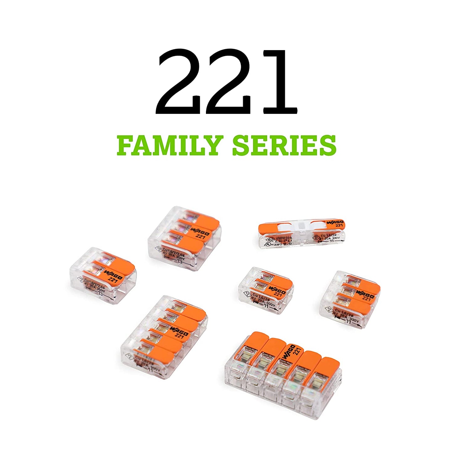 WAGO 221-413 Lever-Nuts 3 Port Conductor Compact Wire Connectors (50/Bag)