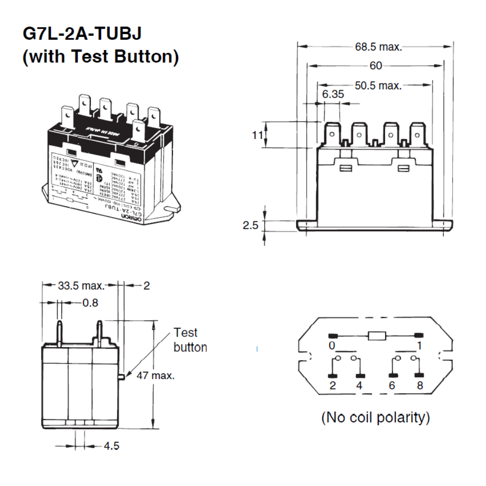 Omron G7L-2A-TUB-J-CB-AC24 General Purpose Well Pump Start Relay With Test Button